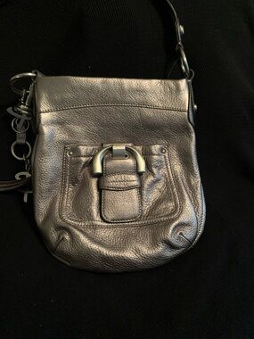 b. makowsky Metallic Gunmetal Leather Crossbody Bag